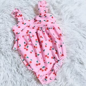 WONDER NATION • Pink Ruffle Cherry Print One Piece Swimsuit